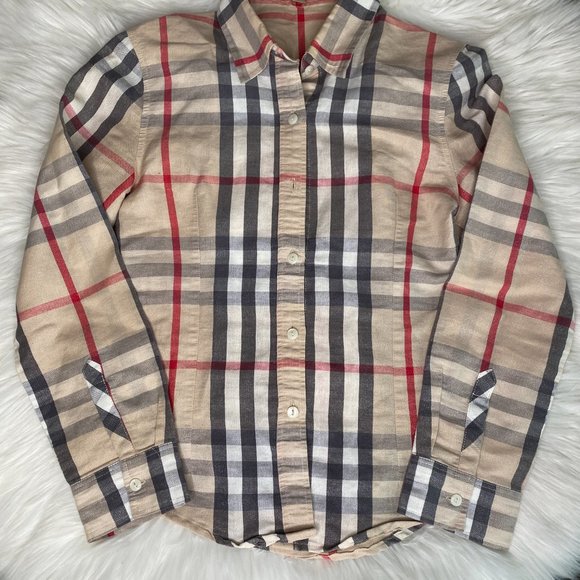 Burberry Brit Checked Metallic Thread Button Up Top - Picture 7 of 10